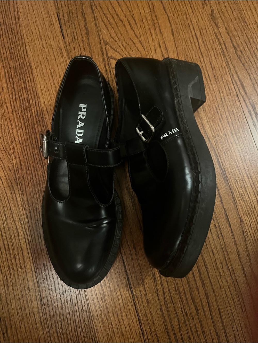 Prada Black Leather Mary Jane Clog Heels